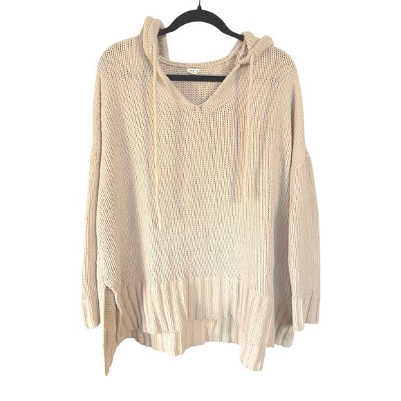 Aerie Crochet Chenille Cream Knit Hoodie Sweater Soft Cozy Oversized Boho Medium - Picture 1 of 14